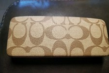 COACH Signature C Monogram Tan Brown Hard Clamshell Eye Glass Case 6.75" X 2.75"