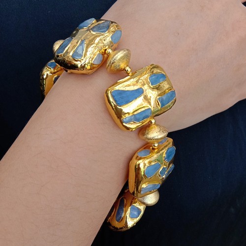 Gemstone Rectangle Blue Kyanite Beads Strand Bracelet Femme Women Jewelry