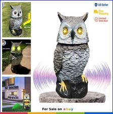 Solar Owl Statue with Motion Detector Flashing Eyes Spinning Head Hooting