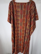 Vtg Handmade African Inspired Kaftan Muumuu Dress Vibrant Orange Multi Color
