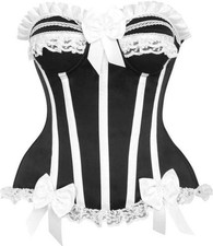 Daisy Corset Top Drawer Black White Satin Steel Boned Burlesque Boudoir Bustier