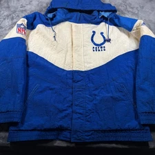 Vintage Indianapolis Colts Jacket Men XL Blue White Apex One NFL Pro Line Hooded