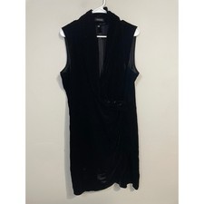 Saks Fifth Avenue Black Velvet Faux Wrap Sleeveless Silk Blend Mini Dress Size14