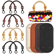 Bag Handle and Base Set Beaded Purse Handles PU Leather Bottoms 12 PCS