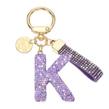 Initial Letter Keychain, Gift Bling Letter-K Key Chain for Women, Purple