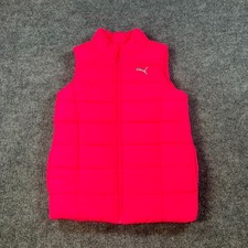 Puma Girls Puffer Vest Size M 10/12 Pink Y2K Athleisure Zip Quilted