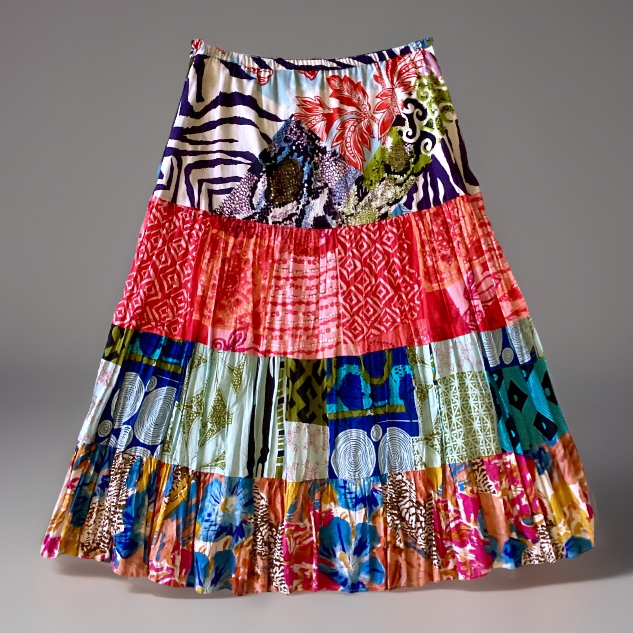 Tiered Patchwork Maxi Skirt Lined  Large Cotton B… - image 13