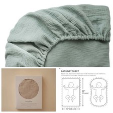 2 New Mushie Extra Soft 100 Cotton Muslin Uppa Bassinet Sheet 30" x 16" Sage