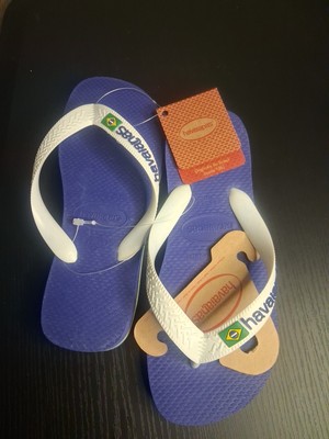 Havaianas Kid's Brazil Logo Flip Flop Sandal, Marine Blue, 3/4 M US Little Kid