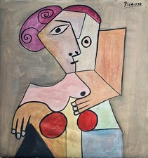 Pablo Picasso Signed Cubist Oil Painting on Canvas - Spanish Modern Art