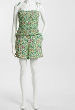 Polo Ralph Lauren Big Girls Green Floral Smocked Cotton Batiste Romper Size 12