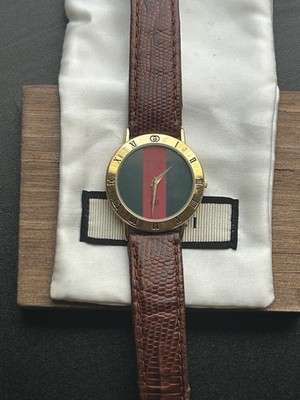 Vintage Gucci 3000M 18K Gold Electroplated Red & Green Dial Watch