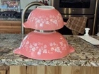 Vtg Pyrex 4 qt. Pink Gooseberry Cinderella Mixing Bowl 444 + 442 (2 pc Set)