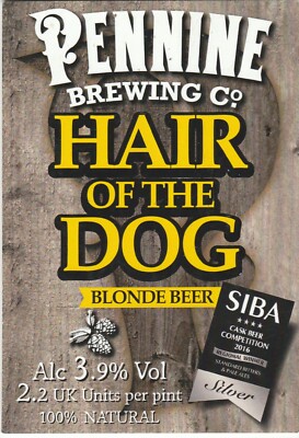 GEBRAUCHTER PUMPENCLIP VORNE - PENNINE BREWING CO - HAIR OF THE DOG BLOND BEER (A)