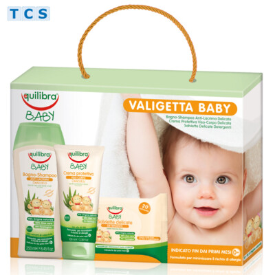 Equilibra baby Geschenkset: Hautschutzcreme, Badeshampoo und feuchte Tücher