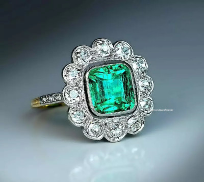 5.2Ct Art Deco Style Lab Created Emerald Engagement Anniversary 14k Gold FN Ring