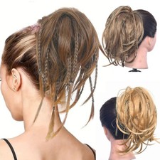 Short Messy Updo Hairpiece with Braids Extensions Braided Ponytails Scrunchies
