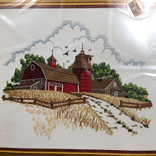 Kit de bordado Sunset Stitchery Country Barn Crewel 2481 vintage 1977 16x20 pulgadas - Imagen 2 de 8