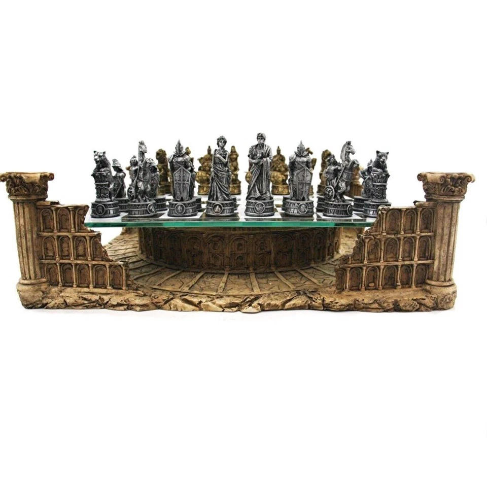 Dal Rossi Italy Roman Gladiators Colosseum Chess Set 14" Glass & Polyresin Board - image 3 of 4