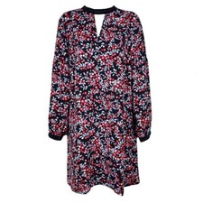 Loft Womens Long Sleeve Red Berry Black Velvet Trim Shift Dress Size M