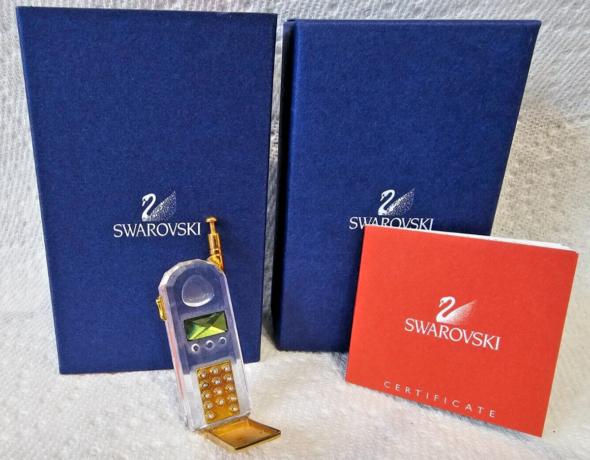 Swarovski Crystal Memories Miniature Mobile Flip Cell Phone Gold +