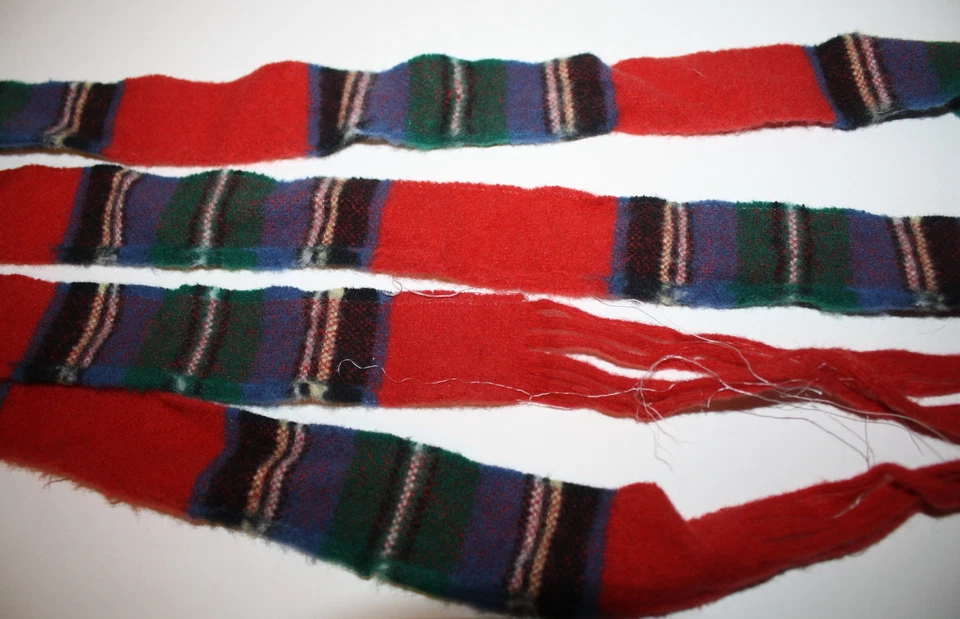 Pendleton Red Green Blue Black White Wool Strip 72" Fabric Remnant w Fringe - Image 2 of 2