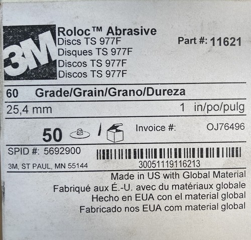 Qty:50 3M 977F 1” 60 Grit Roloc Abrasive Disc Type S Quick Change Turn On / Off - Picture 3 of 4