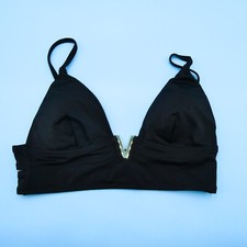 Victorias Secret Large Black Triangle Metal V Logo Lined Padded Bikini Top Swim