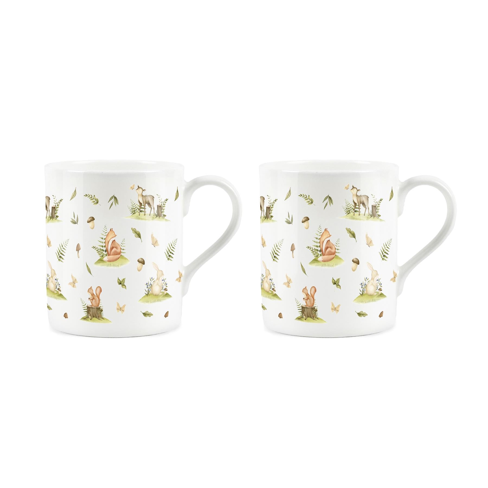 Forest Animals Mugs - Woodland Nature Gift - Small Bone China Cups Set of 2