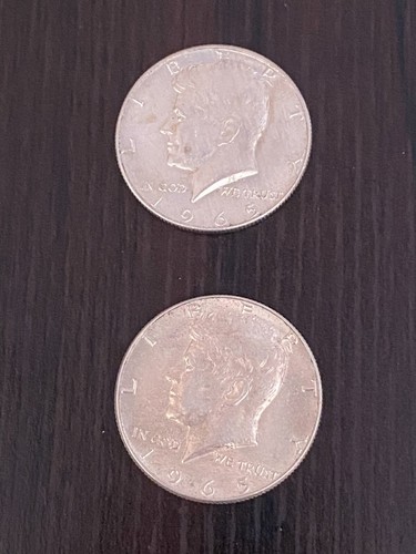 KENNEDY HALF DOLLAR 1965 - set of 2 coins - AU(About Uncirculated) 40% Silver.