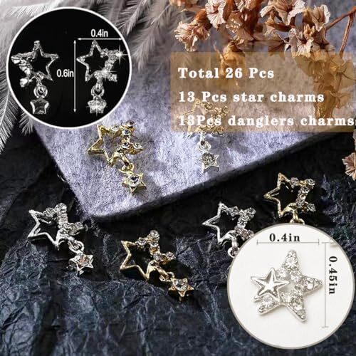 26Pcs Star Nail Charms for Acrylic Nails, 3D Metal Silver Stars SN-26PCS-Sliver - Picture 3 of 6