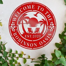 Personalised Tropical Patio Metal Sign, Custom Backyard Pool Sign, Family Sign