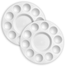 2 PACK - ROUND WHITE PALETTE 10 Wells 7" Artist Painter Plastic Paint Palette wb