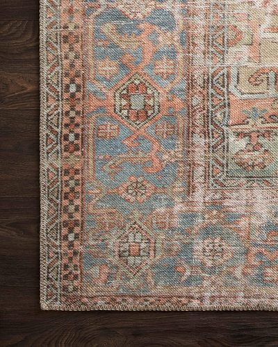 Terracotta Rust Sky Blue 7x9 Area Rug Versatile Old World Living Room Bedroom - Picture 10 of 12