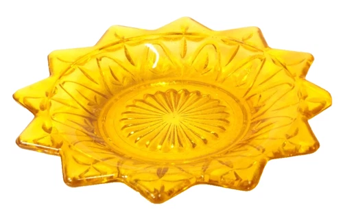 Vintage Federal Glass Amber Starburst Sunflower Trinket Dish Bowl