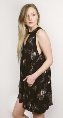 Free People Keyhole Front Dress Black Floral Bohemian Flowy NWT Size M