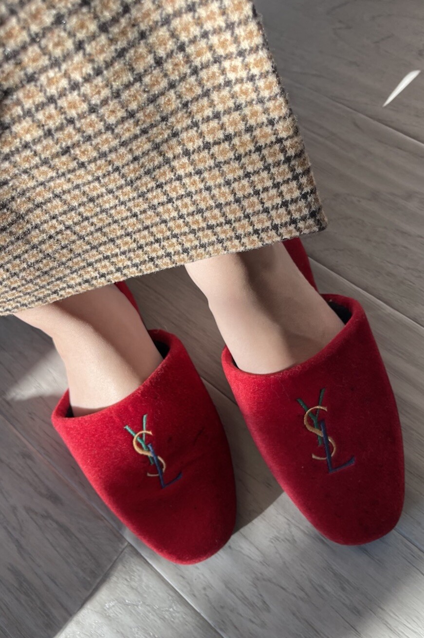 Ciabatte da camera Yves Saint Laurent rosse vintage