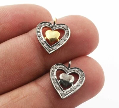Pavé de Diamante Corazón Colgante Charm 925 Plata Ley Adicional Abalorio Fuente - Imagen 1 de 4