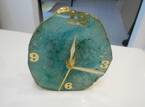 OROLOGIO DA MENSOLA/SCRIVANIA AGATA ACQUA LUCI ORO 4 3/4" X 4" X 1"