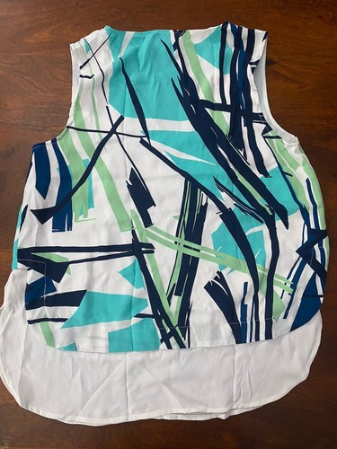 Halogen Geometric Print Blouse Tank Top Size M Teal Blue Preown - Picture 6 of 6