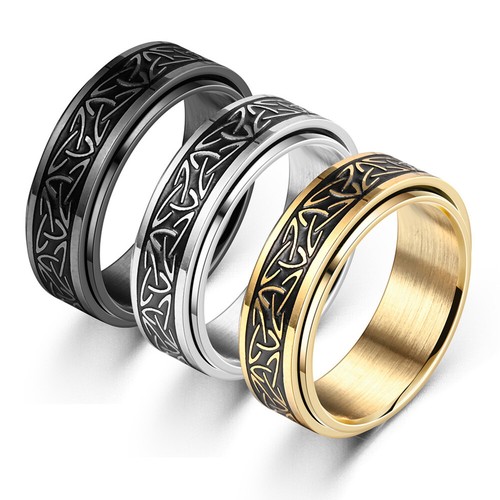 Anti Anxiety Spinner Fidget Rings Stainless Steel Rotate Band For Men Women - Foto 5 di 14