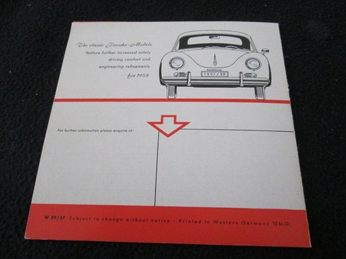 1958 Porsche 356 A Spec Brochure 1600 S Speedster 1957 Spyder 550 1500RS Catalog - Picture 3 of 3
