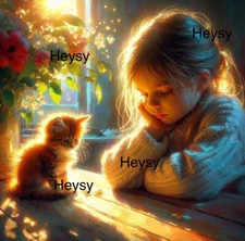 Girl and Kitten sad Digital Image Photo Wallpaper Desktop AI Art Sample