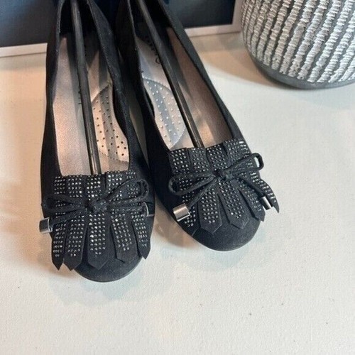 KAREN SCOTT ANABELA RHINESTONE SUEDE SLIP ON BALLET FLATS/Black various sizes - Picture 11 of 13