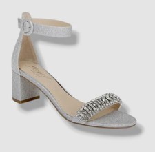 Jewel Badgley Mischka Women's Silver James Block Heel Sandals Shoe Size 7.5