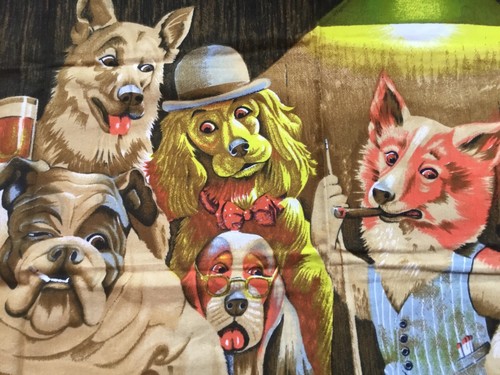 Vintage Velvet Wall Hanging Tapestry DOGS Playing BILLIARDS POOL TAPESTRY 57x40 - Picture 2 of 4