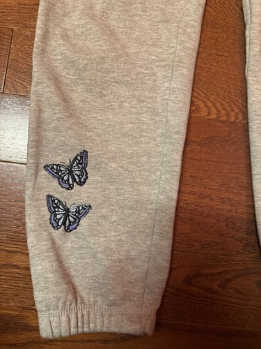 Vintage Havana Girl's Fleece Butterfly Sweatpants, Grey, Large 14 - Picture 2 of 8