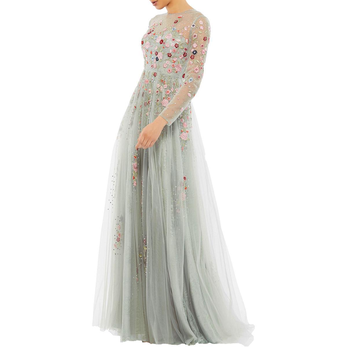 Mac Duggal Женское официальное вечернее платье с цветочным рисунком и стразами из серебра 6 BHFO 4427
