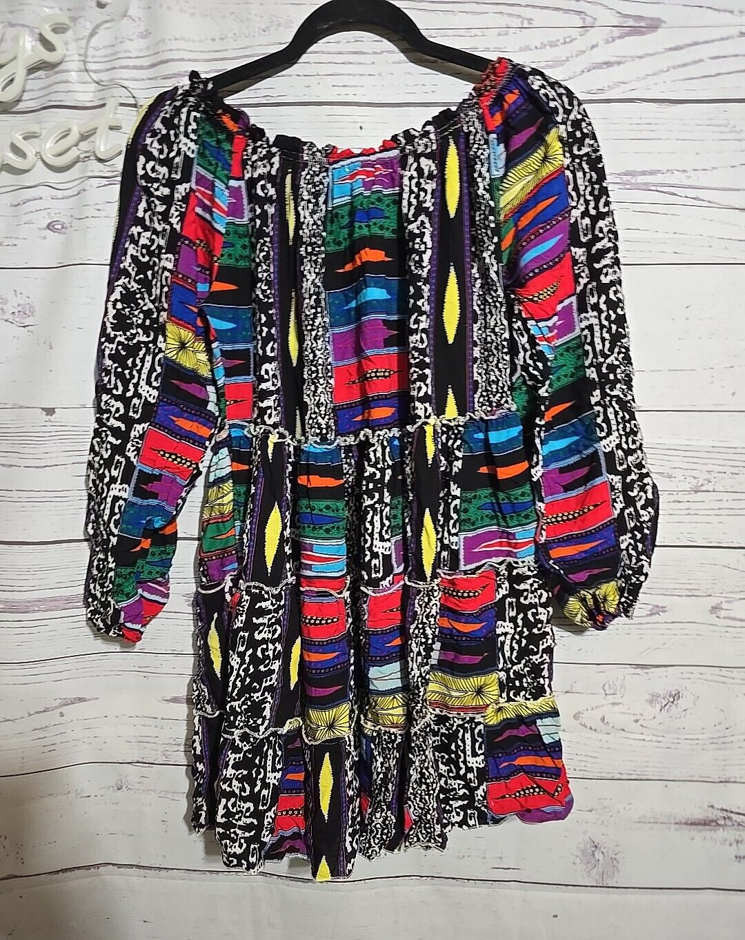 Velzera Multicolor Patchwork Off The Shoulder Tie… - image 2