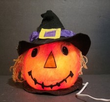Halloween Scarecrow Light Up Jack-O-Lantern in Witch Hat Unbranded